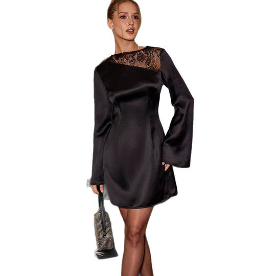 Damen Chiffon Minikleid mit elegantem Spitzenbesatz und voluminösen Ärmeln R&B