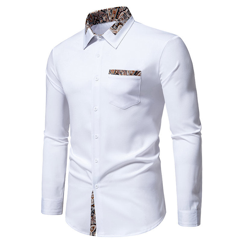 Herren klassisches Langarmhemd mit modernem Paisley-Muster R&B