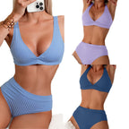 Damen Hochgeschnittener Rib-Bikini mit trägerlosem Oberteil und elastischem Bund R&B