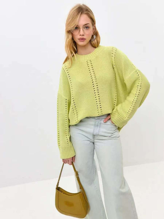 Damen lässiger Strickpullover mit strukturiertem Design und überschnittenen Schultern R&B