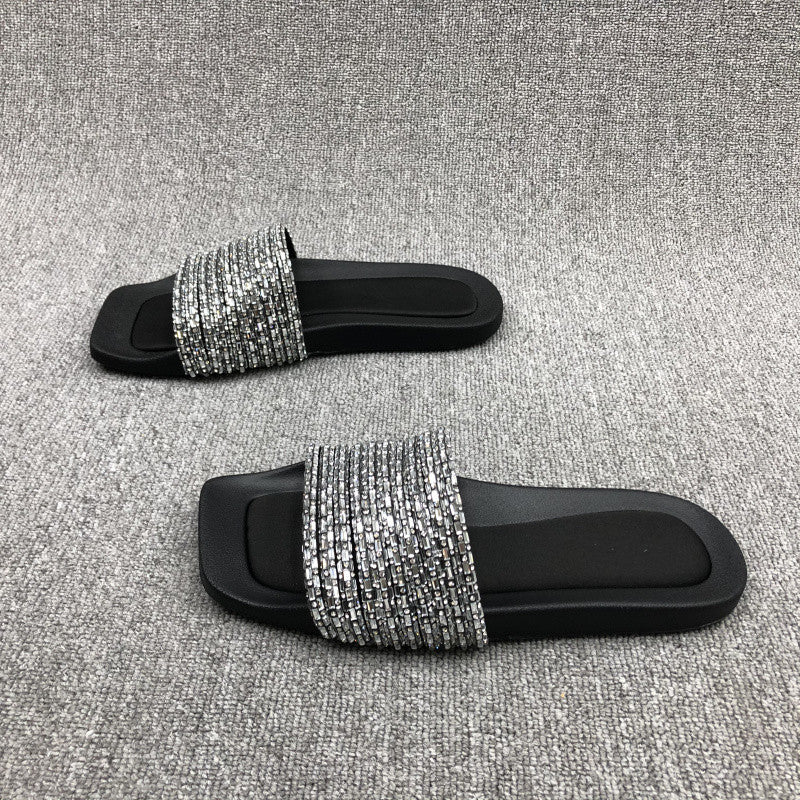 Damen Glamouröse Strandsandalen mit funkelndem Riemen EB
