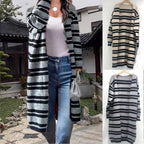 Damen Gemütlicher Strickmantel mit lässigem Streifenmuster R&B