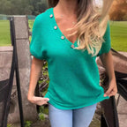 Damen lässiger V-Ausschnitt Pullover mit Knöpfen R&B