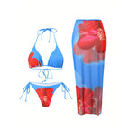Damen Bikini-Set mit floralem Überwurf und eleganten Details R&B