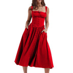 Damen Maxi-Kleid mit knöpfbarem Oberteil und schwingendem Rock R&B