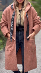 Damen Modischer Oversized-Fleece-Mantel mit praktischen Taschen und Kapuze R&B