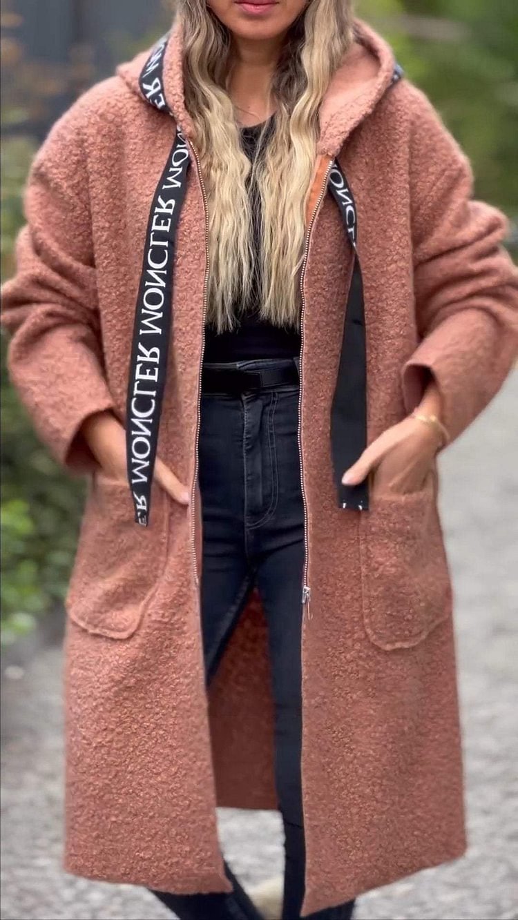 Damen Modischer Oversized-Fleece-Mantel mit praktischen Taschen und Kapuze R&B