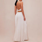 Damen Elegantes Maxikleid mit tiefem V-Ausschnitt und schmeichelndem Taillengürtel R&B