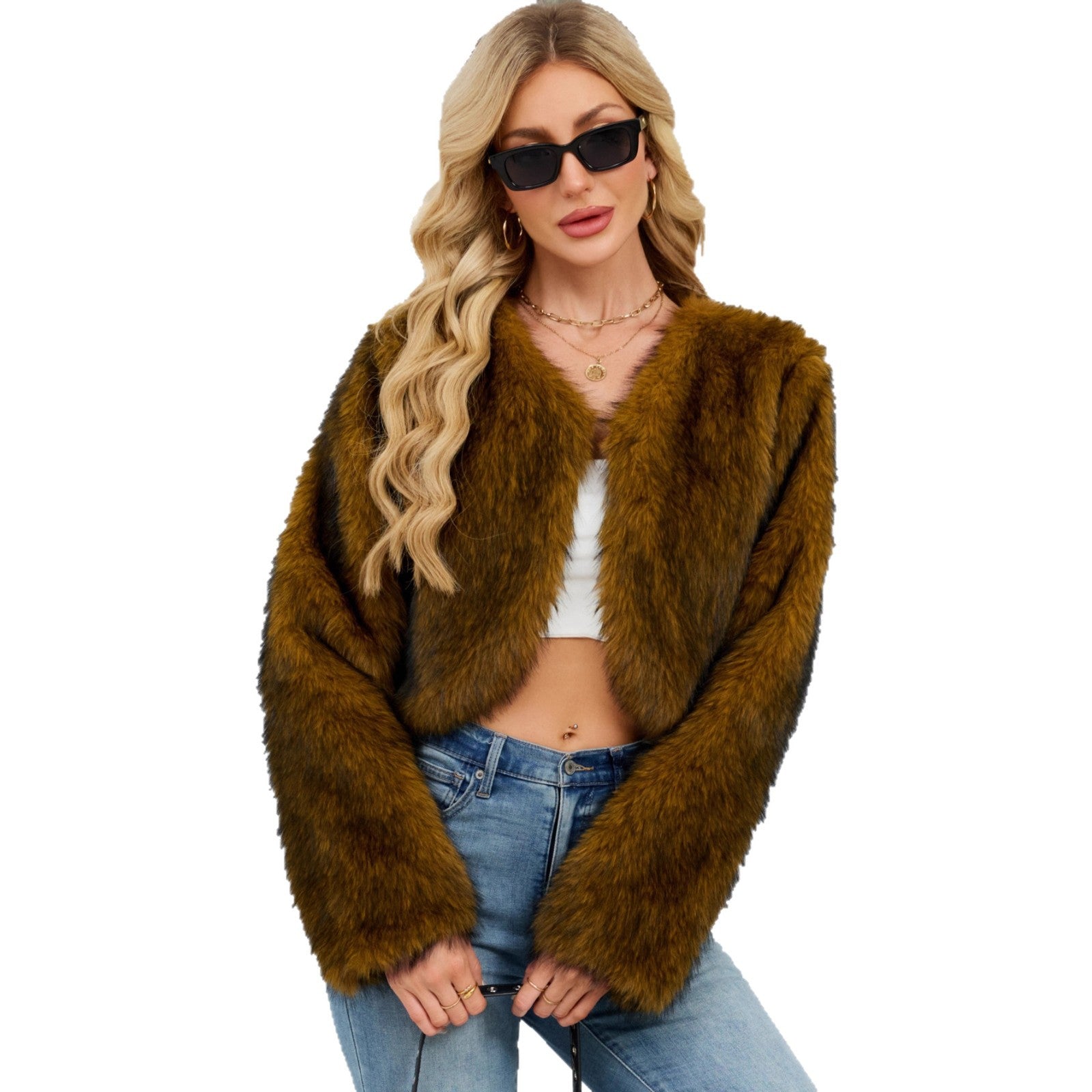 Damen Flauschige Kunstpelzjacke mit weitem Schnitt R&B