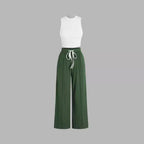 Damen lässiges Oberteil und weit geschnittene Hose Set R&B