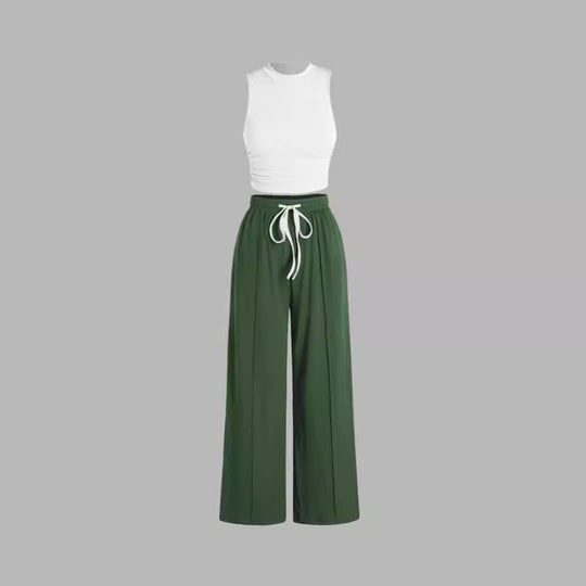 Damen lässiges Oberteil und weit geschnittene Hose Set R&B