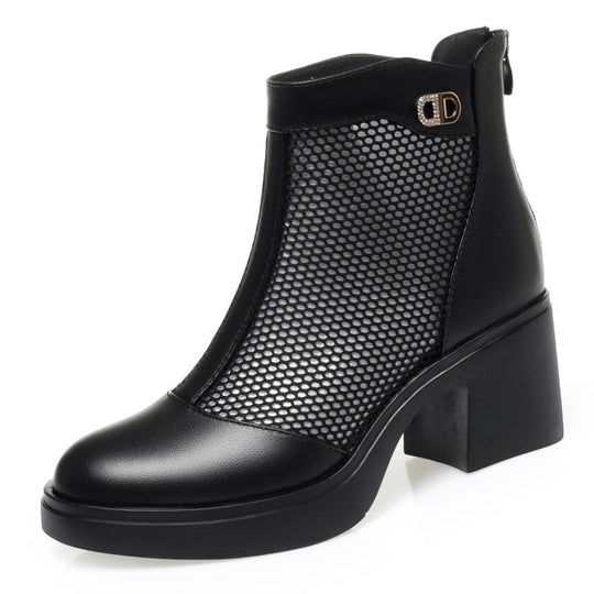 Damen Modische Stiefeletten mit luftiger Netzstruktur und robustem Blockabsatz R&B