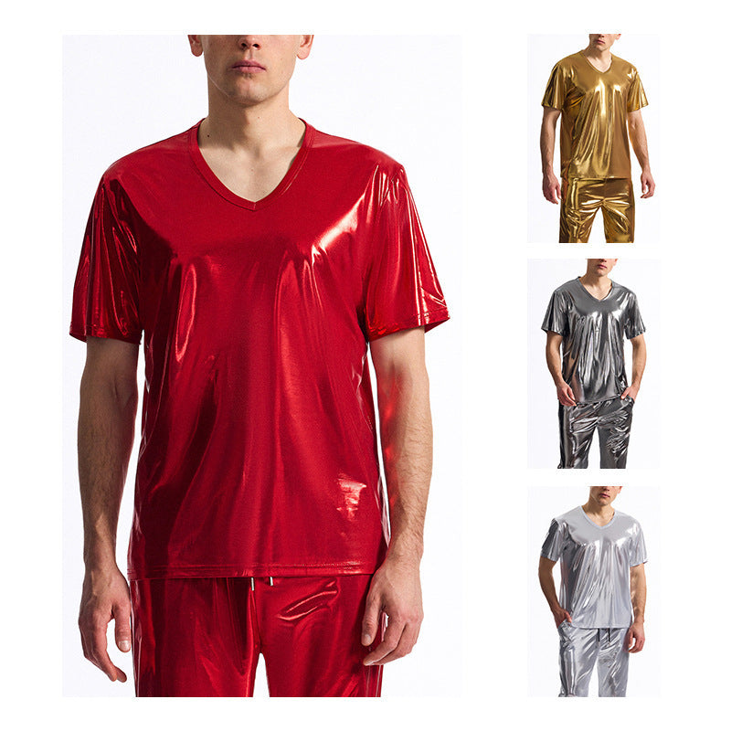 Herren Sportliches Set aus glänzendem Material mit V-Ausschnitt R&B