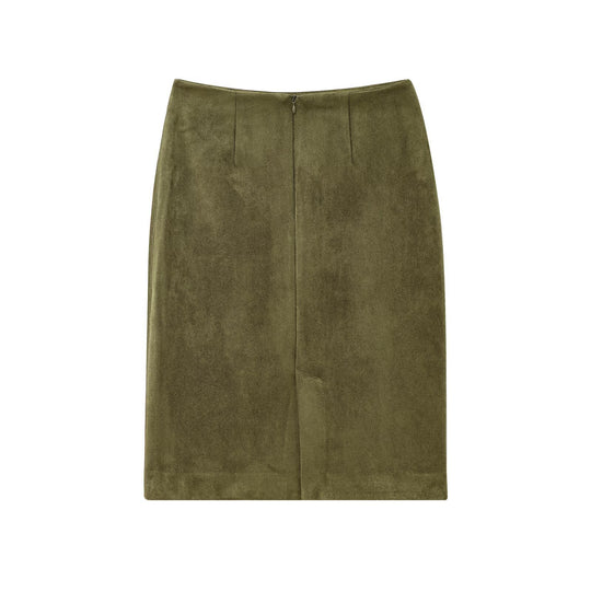 Damen eleganter Bleistiftrock aus hochwertigem Wildlederimitat mit nahtloser Verarbeitung R&B