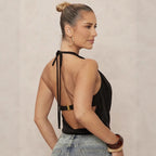 Damen Haltertop mit tiefem V-Ausschnitt und eleganter Drapierung R&B