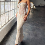 Damen Transparentes Spitzen-Maxikleid R&B