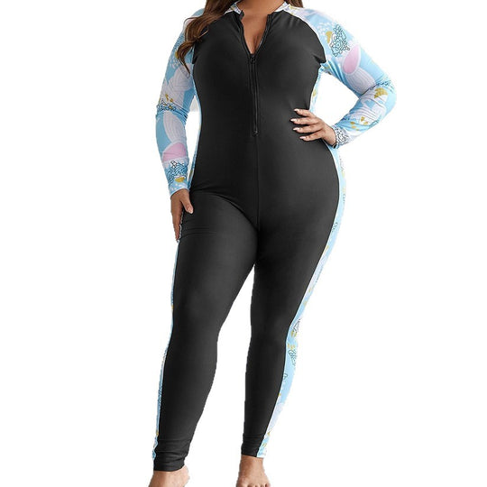 Damen Langarm-Schwimmanzug mit hohem Kragen und Reißverschluss R&B