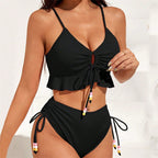 Damen Zweiteiliges Bikiniset mit gerafftem Oberteil und dekorativen Zierbändern R&B