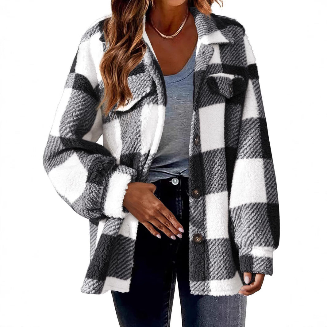 Damen Pelz-ähnliche Karomuster Jacke R&B