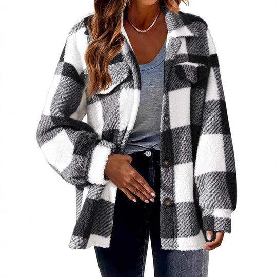 Damen Pelz-ähnliche Karomuster Jacke R&B