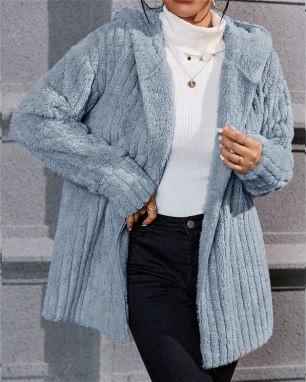 Damen lässige Fleecejacke mit strukturiertem Design und Kapuze R&B