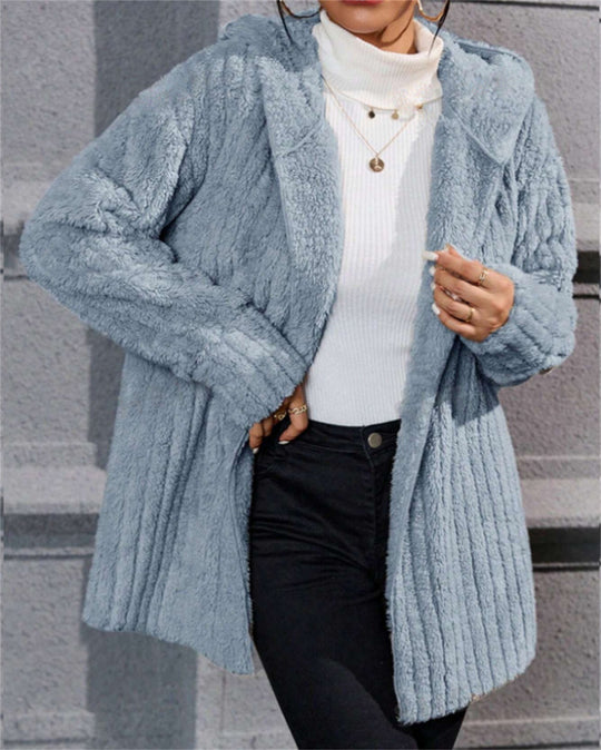 Damen lässige Fleecejacke mit strukturiertem Design und Kapuze R&B
