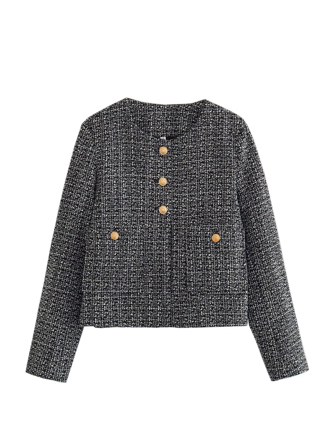 Damen Kurze Tweedjacke mit dekorativen Knöpfen R&B