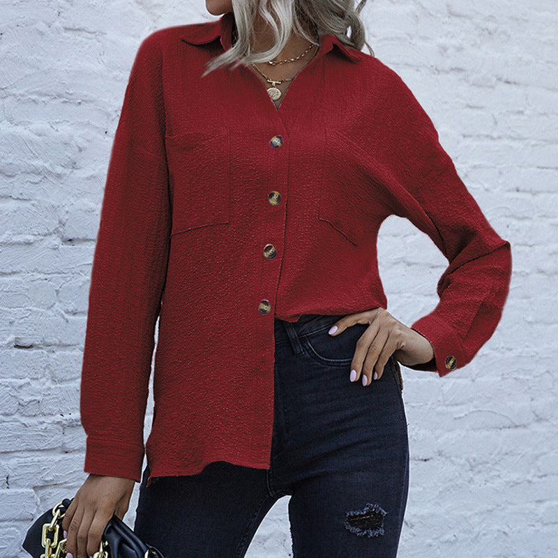 Damen Strukturierte Bluse mit Knopfdetail und Brusttaschen R&B