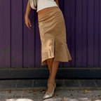 Damen eleganter und verspielter Wickelrock mit floralem Design und weitem Saum R&B