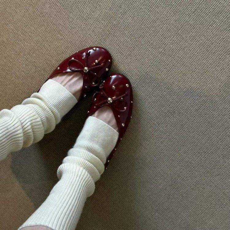Damen Ballerinas mit modischem Schleifendesign und dekorativem Perlenbesatz R&B