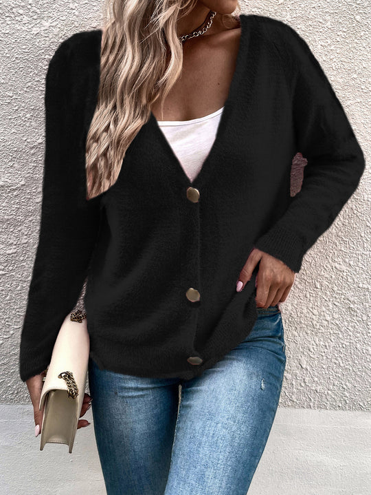 Damen kuscheliger V-Ausschnitt Cardigan mit Knopfdetails R&B