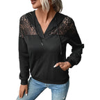 Damen Kapuzenpullover mit Spitzenbesatz und Kängurutasche R&B