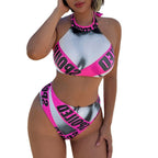 Damen Triangel-Bikini mit hohem Schnitt und auffälligem Grafikdesign R&B