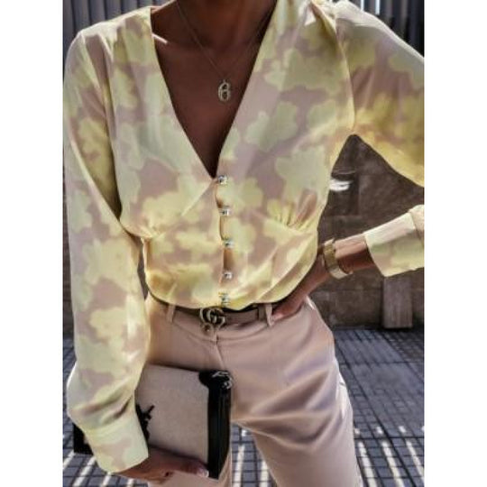 Damen Bluse mit floralem Druck und Knopfleiste R&B