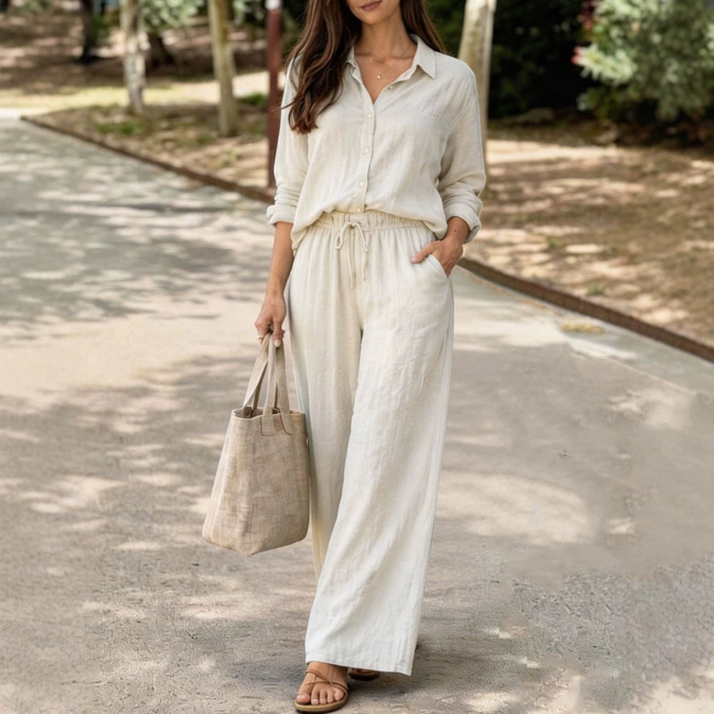 Damen Leichte und bequeme Sommerbluse mit weiten Hosen R&B