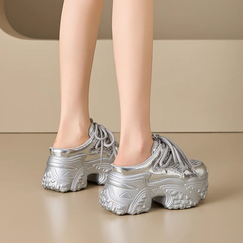 Damen Sportliche Sneakers mit hohem Plateau und atmungsaktiver Netzstruktur R&B
