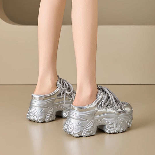 Damen Sportliche Sneakers mit hohem Plateau und atmungsaktiver Netzstruktur R&B