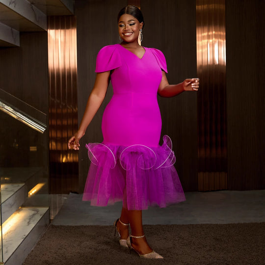 Damen figurbetontes Kleid mit voluminösen Puffärmeln und Tüllrock R&B