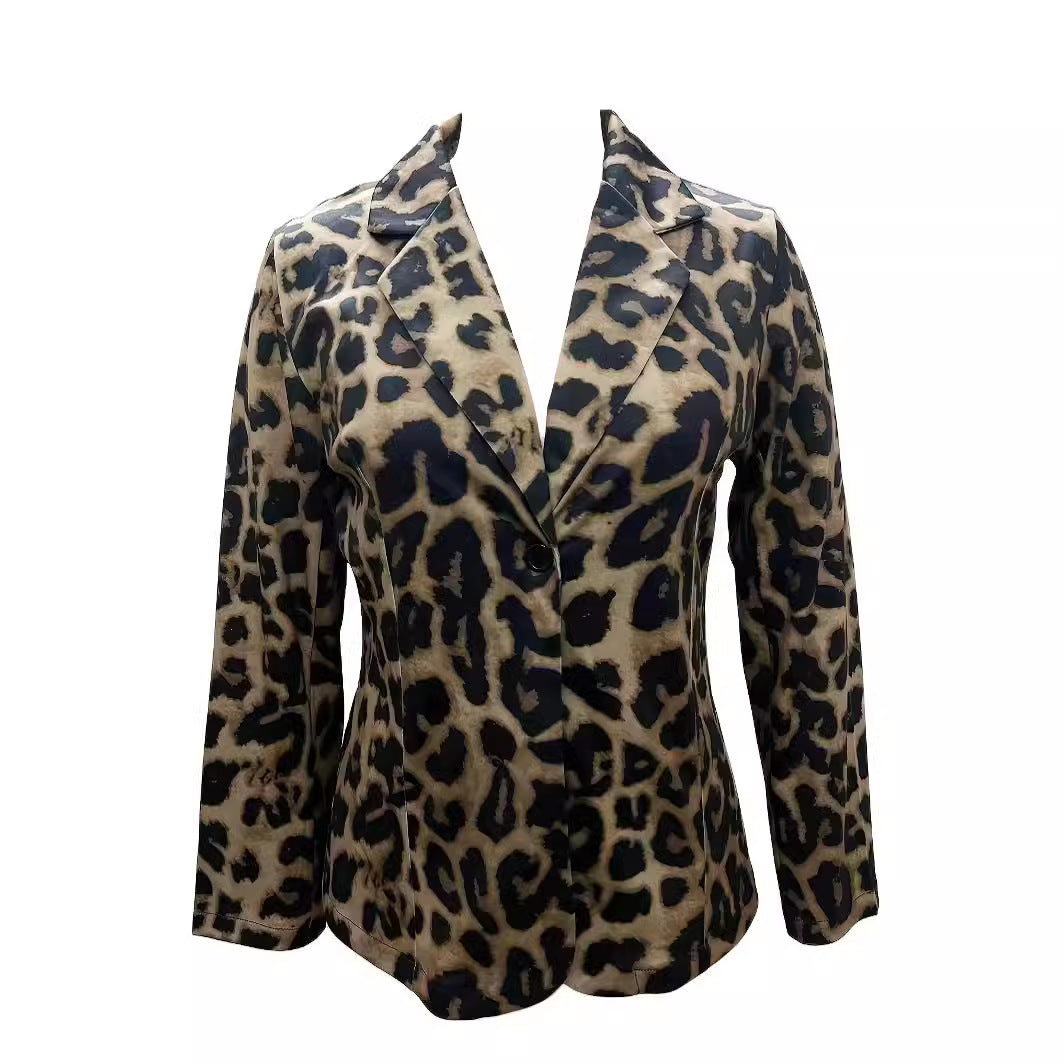 Damen stilvolle Blazerjacke mit modernem Leopardenmuster R&B