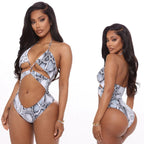 Damen Einteiler Badeanzug mit aufregendem Schlangenprint und modischen Cut-Outs R&B