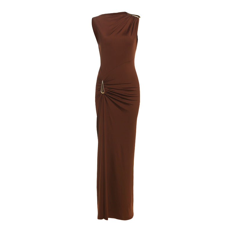 Damen Elegantes Maxikleid mit asymmetrischem Schnitt und Raffungen R&B