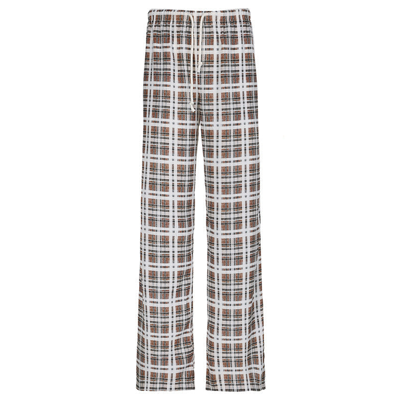 Damen lässige Karomuster Pyjama Strandhose R&B