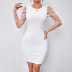Damen Figurbetontes Minikleid mit transparenten Puffärmeln und floralem Design R&B