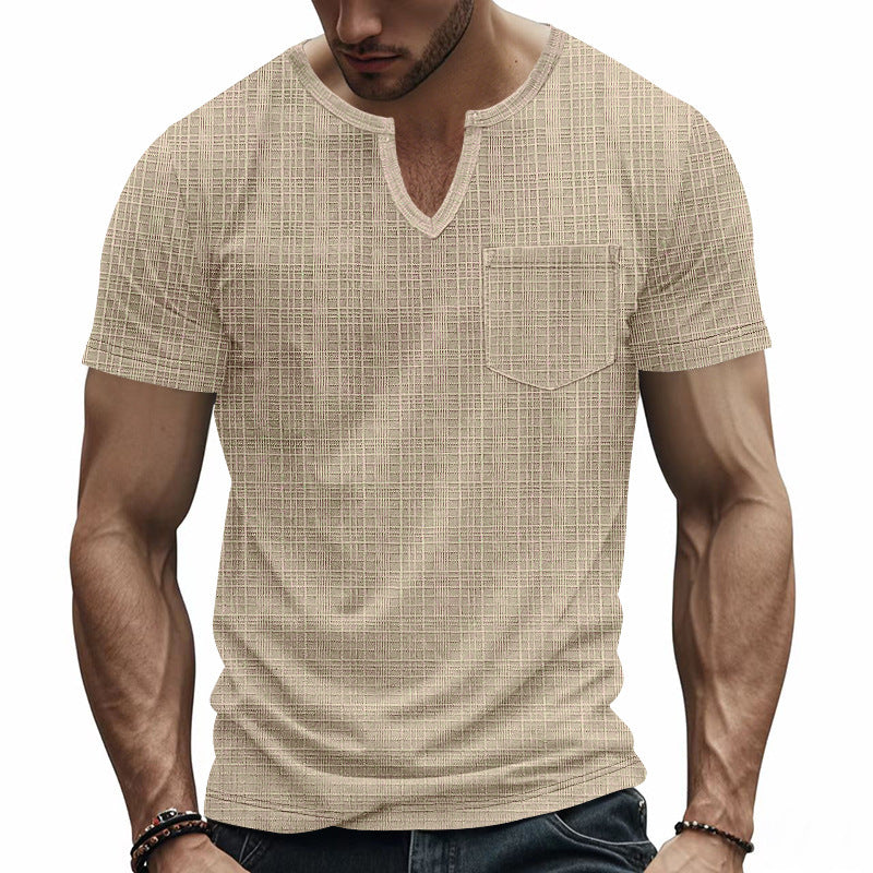 Herren Kurzarm V-Ausschnitt T-Shirt mit Brusttasche R&B