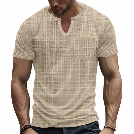 Herren Kurzarm V-Ausschnitt T-Shirt mit Brusttasche R&B