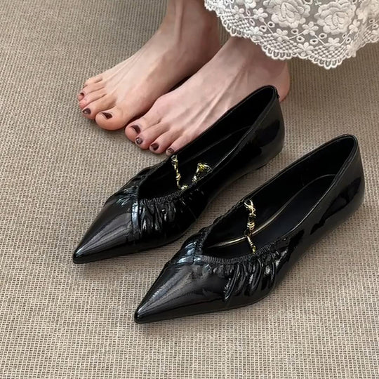Damen elegante spitze Ballerinas mit dekorativem Kettenriemen R&B