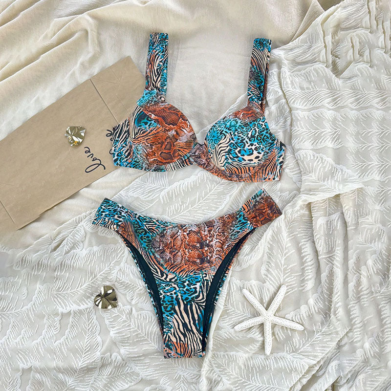 Damen Triangel-Bikini mit innovativem Tiermuster R&B