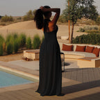 Damen Maxikleid mit tieferem V-Ausschnitt und zarten Transparenzelementen R&B