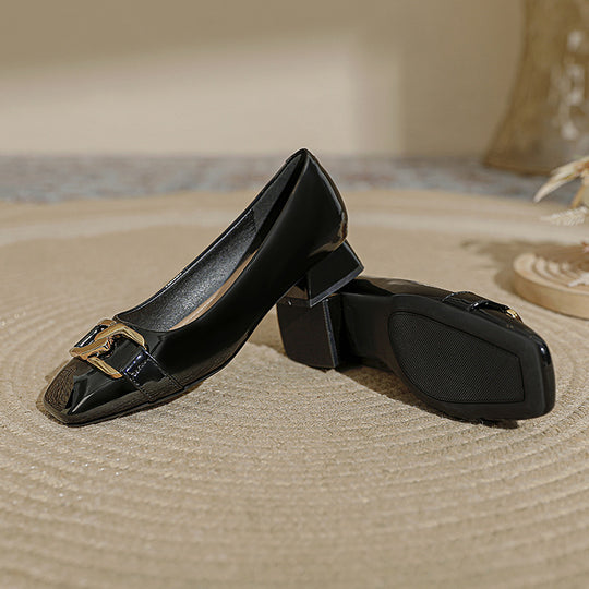 Damen Ballerinas mit eleganter Schnallenapplikation und komfortablem Blockabsatz R&B