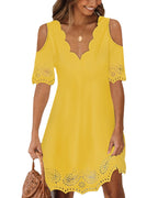 Damen Freizeitkleid mit eleganten Cut-Outs und Spitzenverzierung R&B
